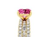 Yellow gold Cushion Cut Pink Sapphire Solitaire Ring with Pavé and Channel Set Band_29