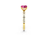 Yellow gold Cushion Cut Pink Sapphire Solitaire Ring with Pave Band and Four Prong Setting_50