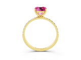 Yellow gold Cushion Cut Pink Sapphire Solitaire Ring with Pave Band and Four Prong Setting_51