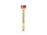 Yellow gold Cushion Cut Pink Sapphire Solitaire Ring with Round  Pavé Band and Four-Prong Setting_38
