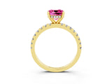 Yellow gold Cushion Cut Pink Sapphire Solitaire Ring with Round  Pavé Band and Four-Prong Setting_39