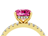 Yellow gold Cushion Cut Pink Sapphire Solitaire Ring with Round  Pavé Band and Four-Prong Setting_40