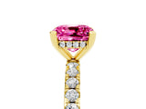 Yellow gold Cushion Cut Pink Sapphire Solitaire Ring with Round  Pavé Band and Four-Prong Setting_41