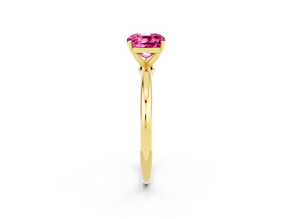 Yellow gold Cushion Cut Pink Sapphire Solitaire Ring with Six-Prong Setting and Classic Band