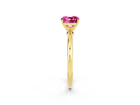 Yellow gold Cushion Cut Pink Sapphire Solitaire Ring with Six-Prong Setting and Classic Band_2
