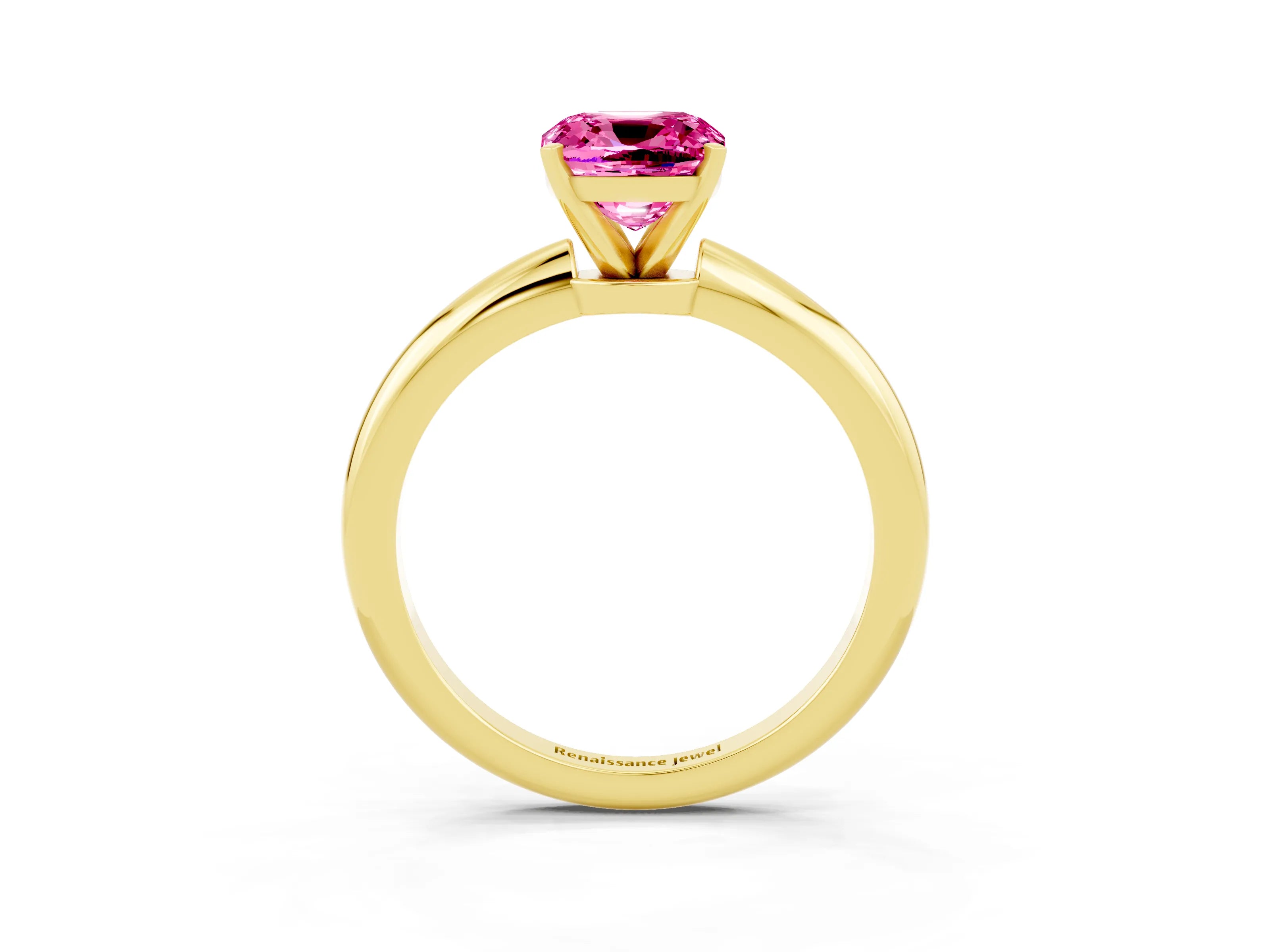Yellow gold Cushion Cut Pink Sapphire Solitaire Ring with Six-Prong Setting and Classic Band_3