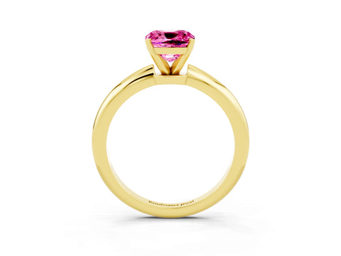 Yellow gold Cushion Cut Pink Sapphire Solitaire Ring with Six-Prong Setting and Classic Band_3