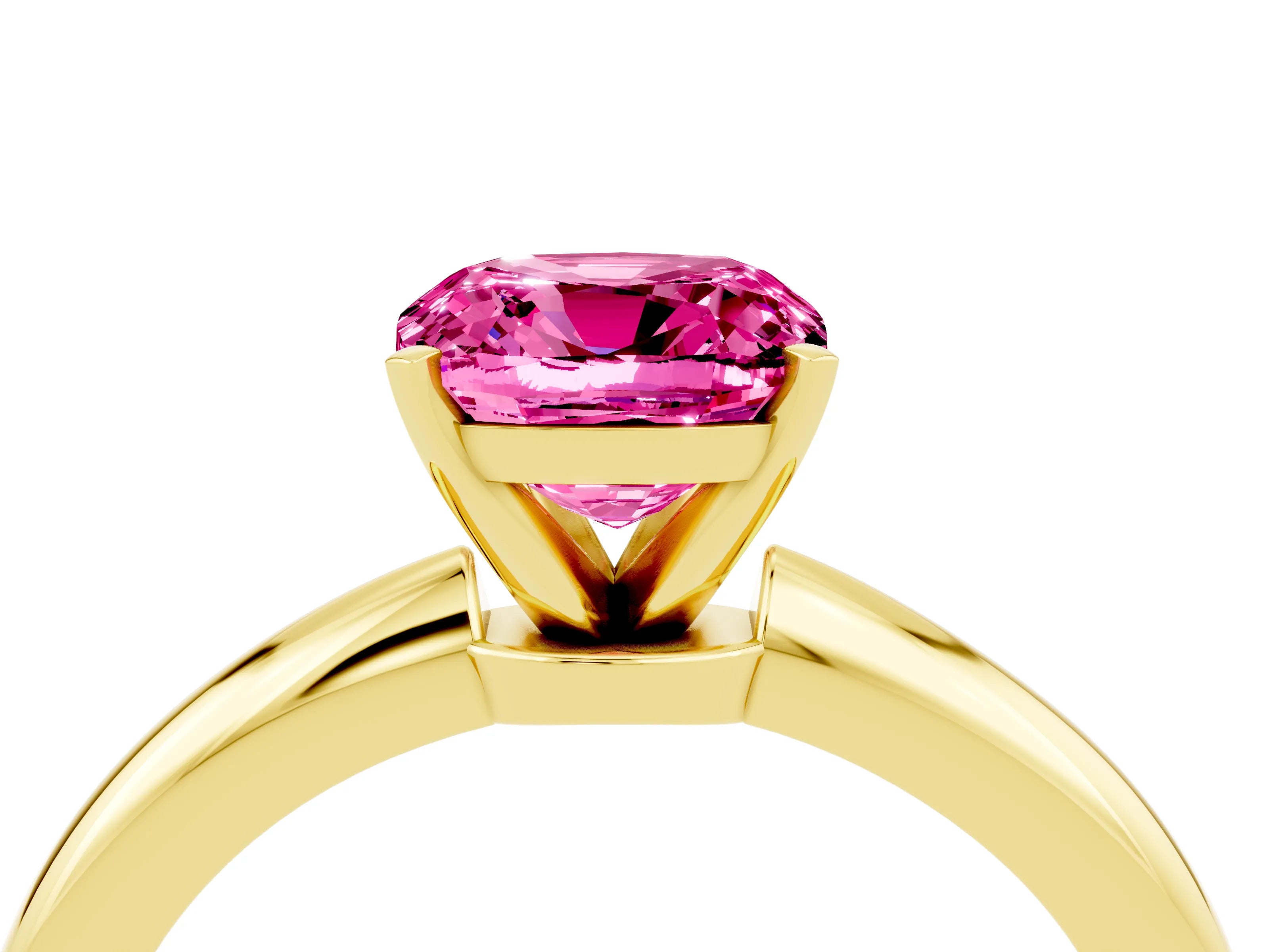 Yellow gold Cushion Cut Pink Sapphire Solitaire Ring with Six-Prong Setting and Classic Band_4
