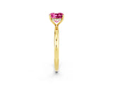 Yellow gold Cushion Cut Pink Sapphire Solitaire Ring with Thin Band and Four-Prong Setting_26