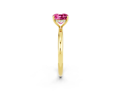 Yellow gold Cushion Cut Pink Sapphire Solitaire Ring with Thin Band and Four-Prong Setting_26