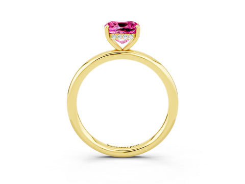 Yellow gold Cushion Cut Pink Sapphire Solitaire Ring with Thin Band and Four-Prong Setting_27