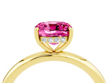 Yellow gold Cushion Cut Pink Sapphire Solitaire Ring with Thin Band and Four-Prong Setting_28