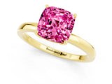 Yellow gold Cushion Cut Pink Sapphire Solitaire Ring with Thin Band and Prong Setting_13