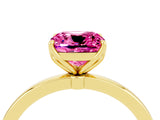 Yellow gold Cushion Cut Pink Sapphire Solitaire Ring with Thin Band and Prong Setting_16