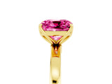 Yellow gold Cushion Cut Pink Sapphire Solitaire Ring with Thin Band and Prong Setting_17