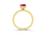 Yellow gold Cushion Cut Pink Sapphire Solitaire Ring with Thin Band and Prong Setting_27