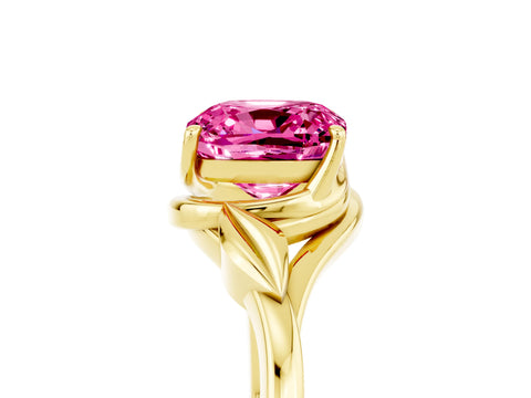 Yellow gold Cushion Cut Pink Sapphire Solitaire Ring with Twist Band and Four-Prong Setting_29