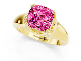 Yellow gold Cushion Cut Pink Sapphire Solitaire Ring with Wide Band and Prong Setting_25
