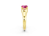 Yellow gold Cushion Cut Pink Sapphire Solitaire Ring with Wide Band and Prong Setting_26