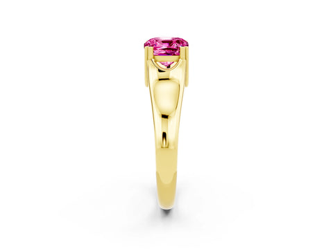 Yellow gold Cushion Cut Pink Sapphire Solitaire Ring with Wide Band and Prong Setting_26