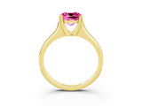 Yellow gold Cushion Cut Pink Sapphire Solitaire Ring with Wide Band and Prong Setting_27