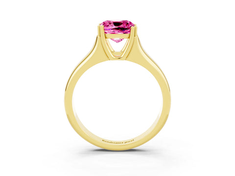 Yellow gold Cushion Cut Pink Sapphire Solitaire Ring with Wide Band and Prong Setting_27