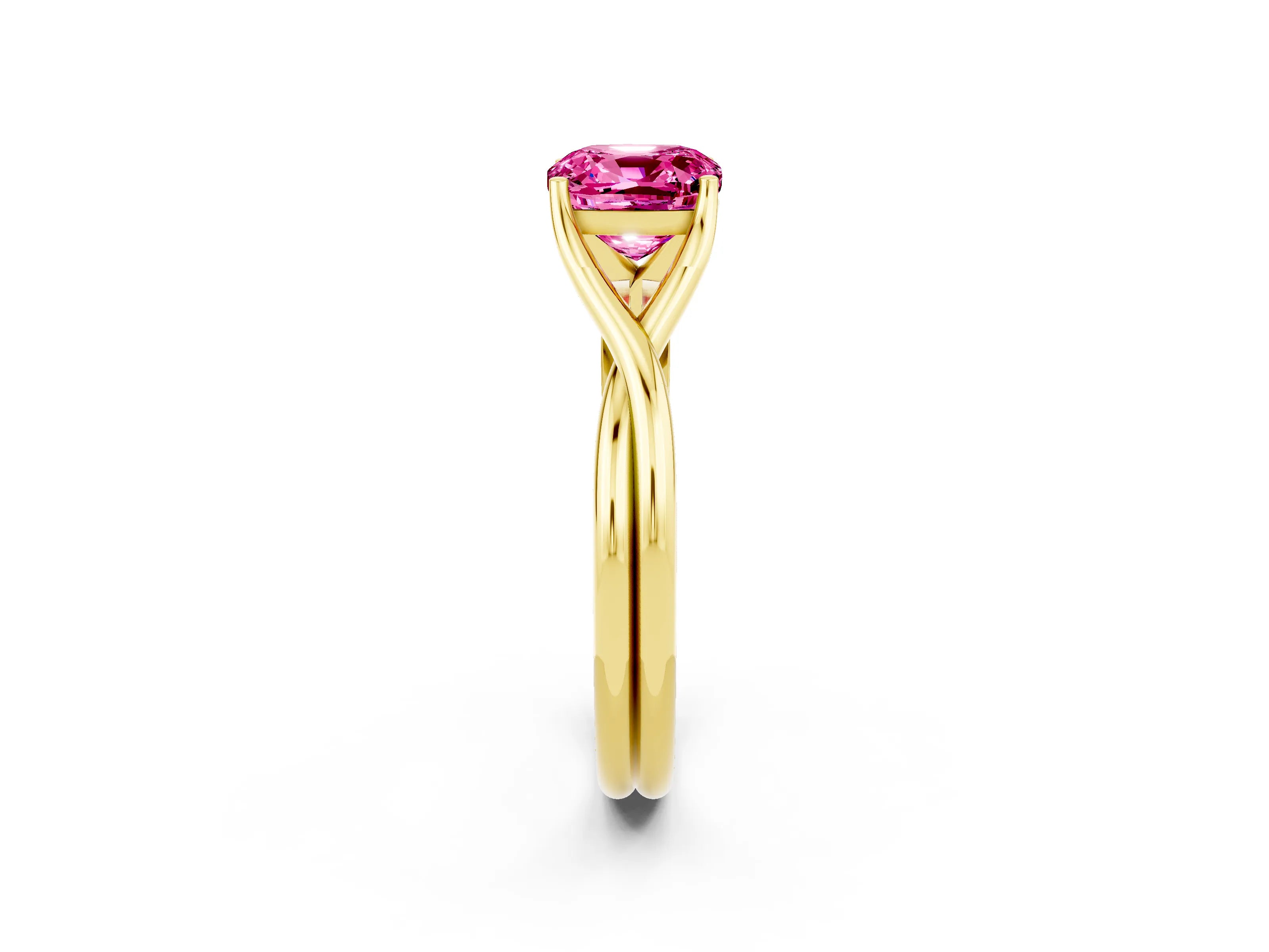 Yellow gold Cushion Cut Pink Sapphire Solitaire Twist Band Prong Setting Ring_74