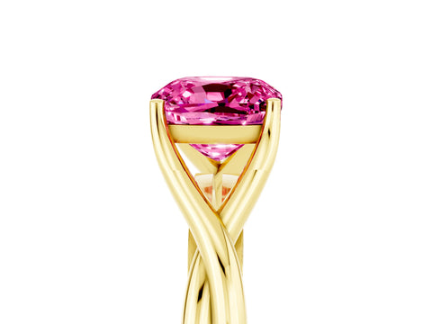 Yellow gold Cushion Cut Pink Sapphire Solitaire Twist Band Prong Setting Ring_77
