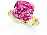 Yellow gold Cushion Cut Pink Sapphire Solitaire Twisted Band with Round  Accents and Prong Setting_13