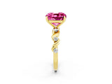 Yellow gold Cushion Cut Pink Sapphire Solitaire Twisted Band with Round  Accents and Prong Setting_14