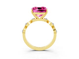 Yellow gold Cushion Cut Pink Sapphire Solitaire Twisted Band with Round  Accents and Prong Setting_15