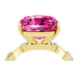 Yellow gold Cushion Cut Pink Sapphire Solitaire Twisted Band with Round  Accents and Prong Setting_16