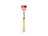 Yellow gold Cushion Cut Pink Sapphire Solitaire with Side Baguettes and Channel Set Band_26