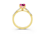 Yellow gold Cushion Cut Pink Sapphire Solitaire with Side Baguettes and Channel Set Band_27