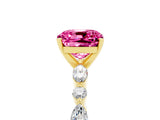 Yellow gold Cushion Cut Pink Sapphire Solitaire with Side Stones on a Pavé Band and Four-Prong Setting_29