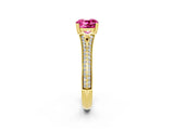 Yellow gold Cushion Cut Pink Sapphire Split Shank Engagement Ring with Pavé Band_26