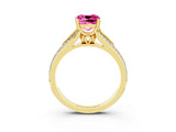 Yellow gold Cushion Cut Pink Sapphire Split Shank Engagement Ring with Pavé Band_27