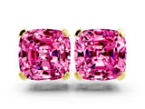 Yellow gold Cushion Cut Pink Sapphire Stud Earrings_30