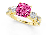 Yellow gold Cushion Cut Pink Sapphire Three-Stone Ring with Pavé Split Shank and Four-Prong Setting_37