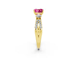 Yellow gold Cushion Cut Pink Sapphire Three-Stone Ring with Pavé Split Shank and Four-Prong Setting_38