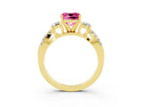 Yellow gold Cushion Cut Pink Sapphire Three-Stone Ring with Pavé Split Shank and Four-Prong Setting_39
