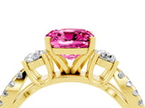 Yellow gold Cushion Cut Pink Sapphire Three-Stone Ring with Pavé Split Shank and Four-Prong Setting_40