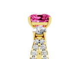 Yellow gold Cushion Cut Pink Sapphire Three-Stone Ring with Pavé Split Shank and Four-Prong Setting_41