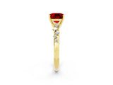 Yellow gold Cushion Cut Ruby Cluster Side Stone Solitaire Ring with Prong Setting_26