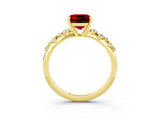 Yellow gold Cushion Cut Ruby Cluster Side Stone Solitaire Ring with Prong Setting_27