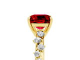 Yellow gold Cushion Cut Ruby Cluster Side Stone Solitaire Ring with Prong Setting_29