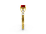 Yellow gold Cushion Cut Ruby Engagement Ring with Milgrain Channel Set Band and Prong Setting_2