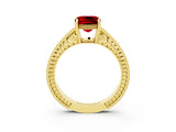 Yellow gold Cushion Cut Ruby Engagement Ring with Milgrain Channel Set Band and Prong Setting_3