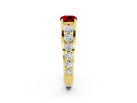 Yellow gold Cushion Cut Ruby Engagement Ring with Pavé Band and Four-Prong Setting_2