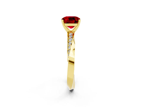 Yellow gold Cushion Cut Ruby Engagement Ring with Side Stone Accents and Four-Prong Setting_29